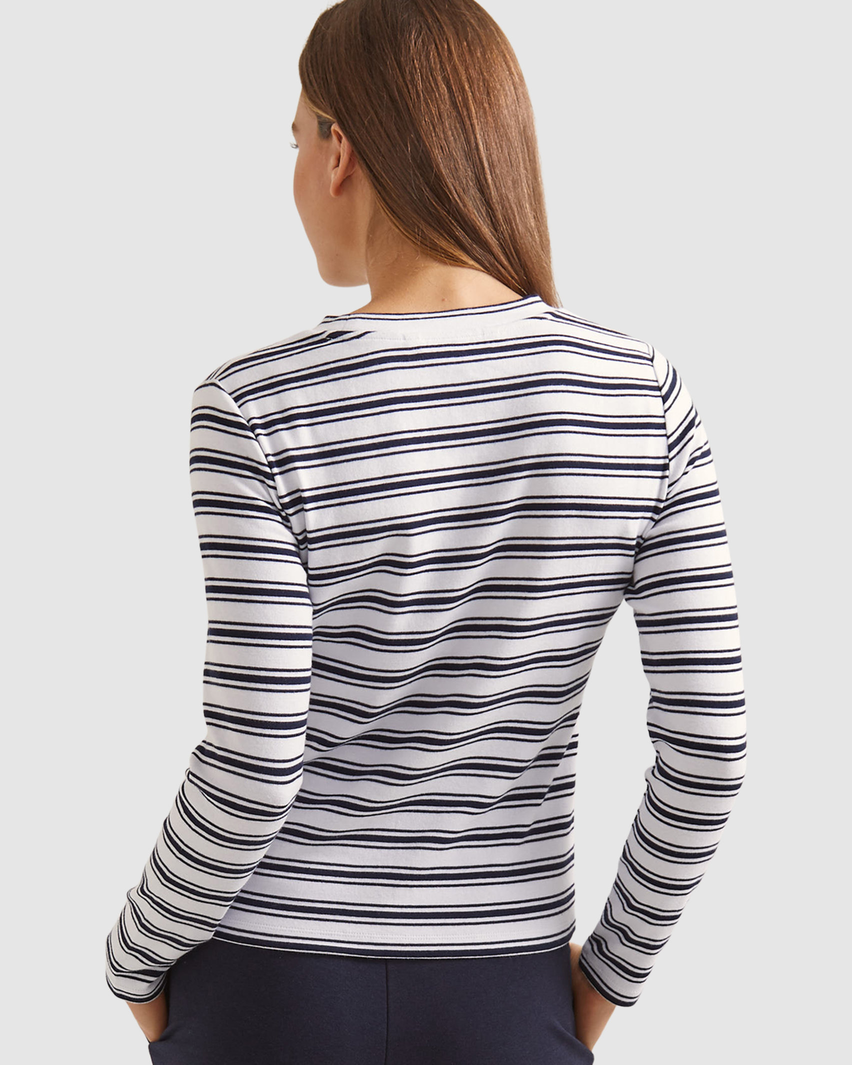 Organic Cotton Long Sleeve Tee in WHITE/NAVY