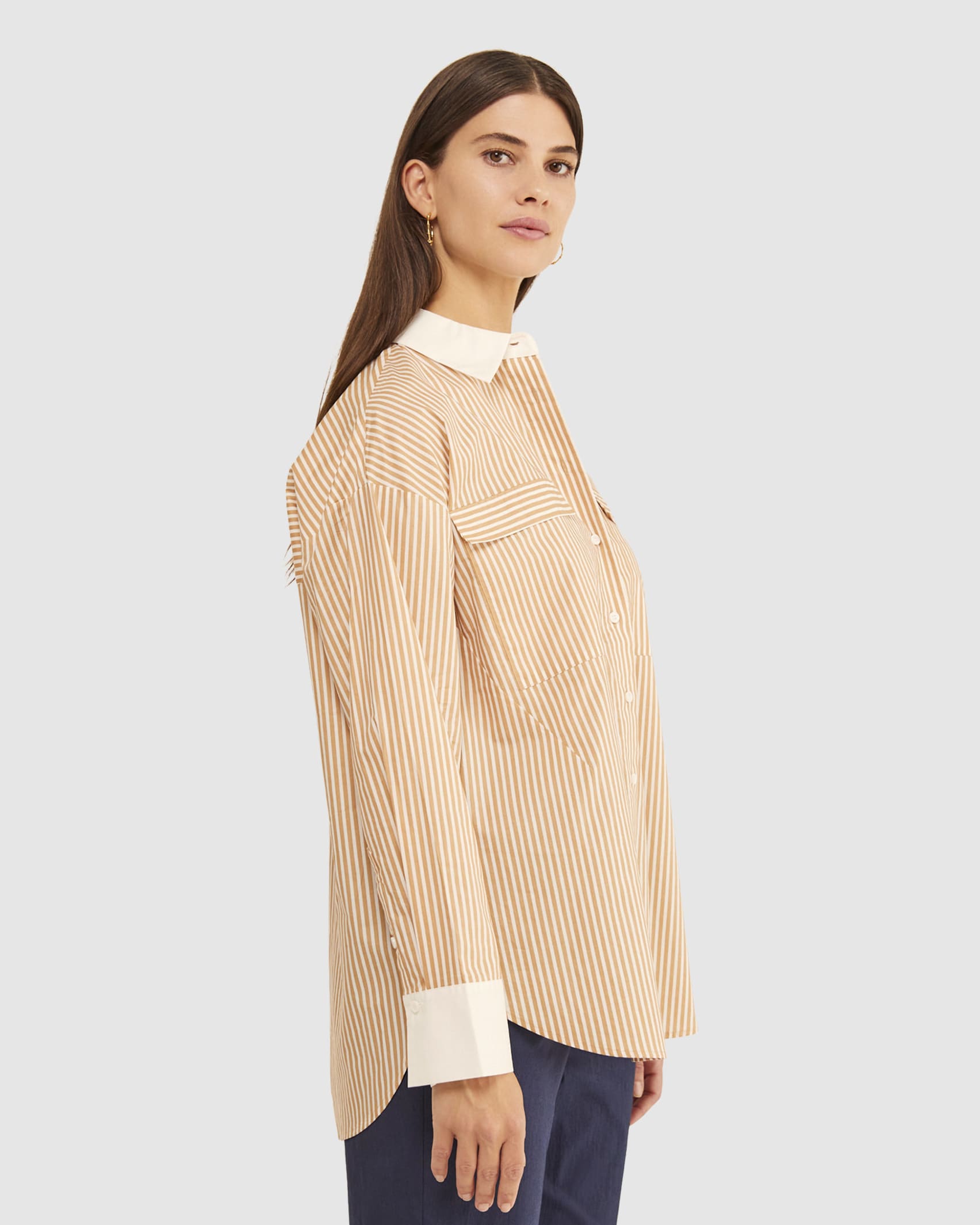 Valencia Shirt in TAN/WHITE