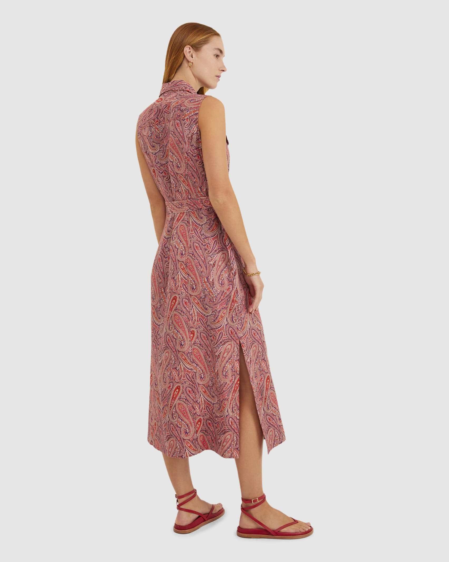 Paisley Liberty Linen Dress in RED MULTI