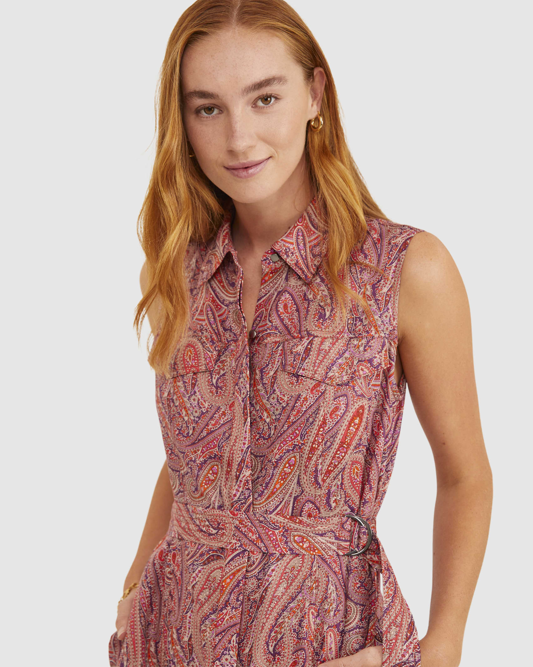Paisley Liberty Linen Dress in RED MULTI