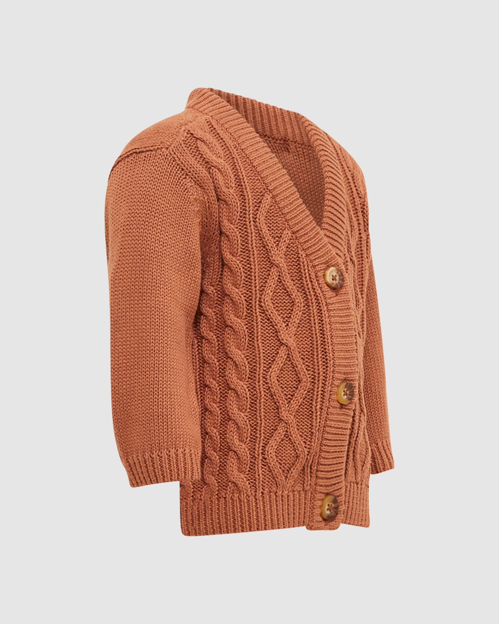 Charlie Cotton Cable Baby Cardigan in DESERT