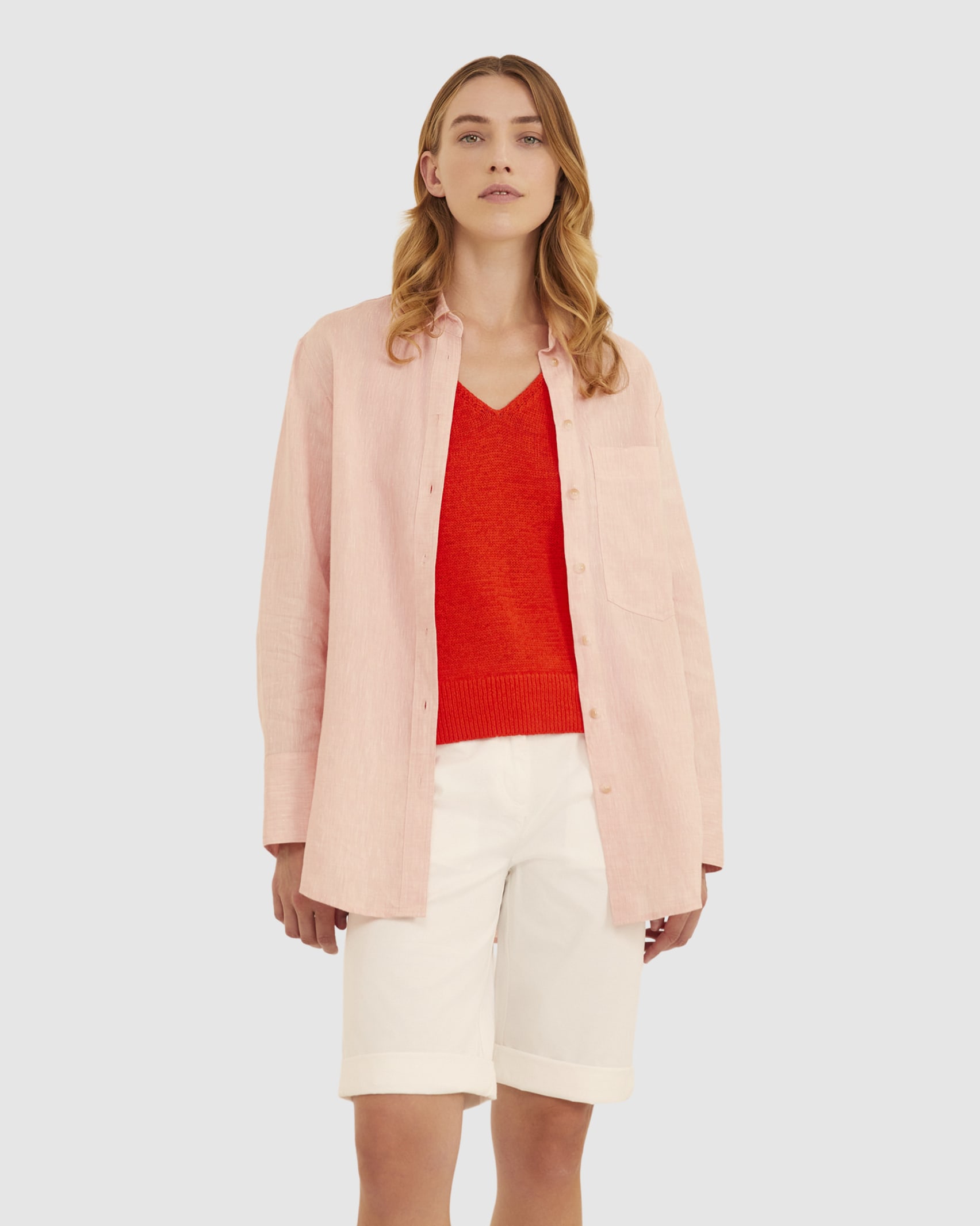 Leslie Linen Shirt in SHERBET