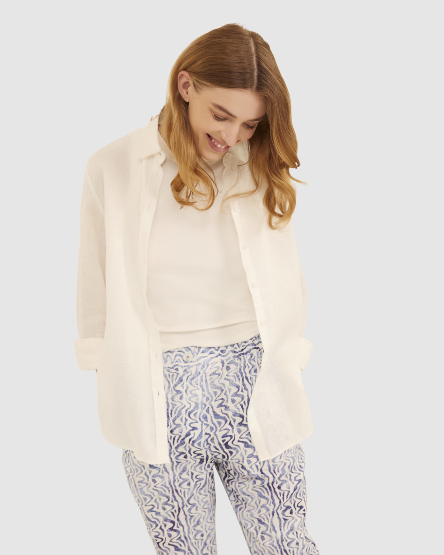 Loria Linen Pant in BLUE/WHITE