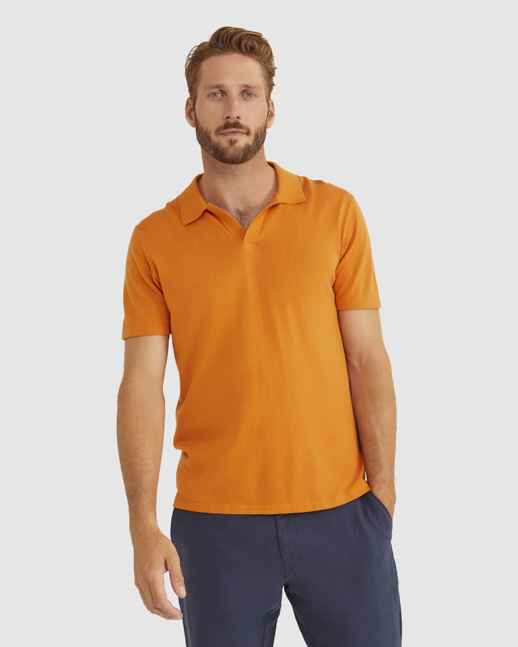 Cotton Knit Polo in MANDARIN