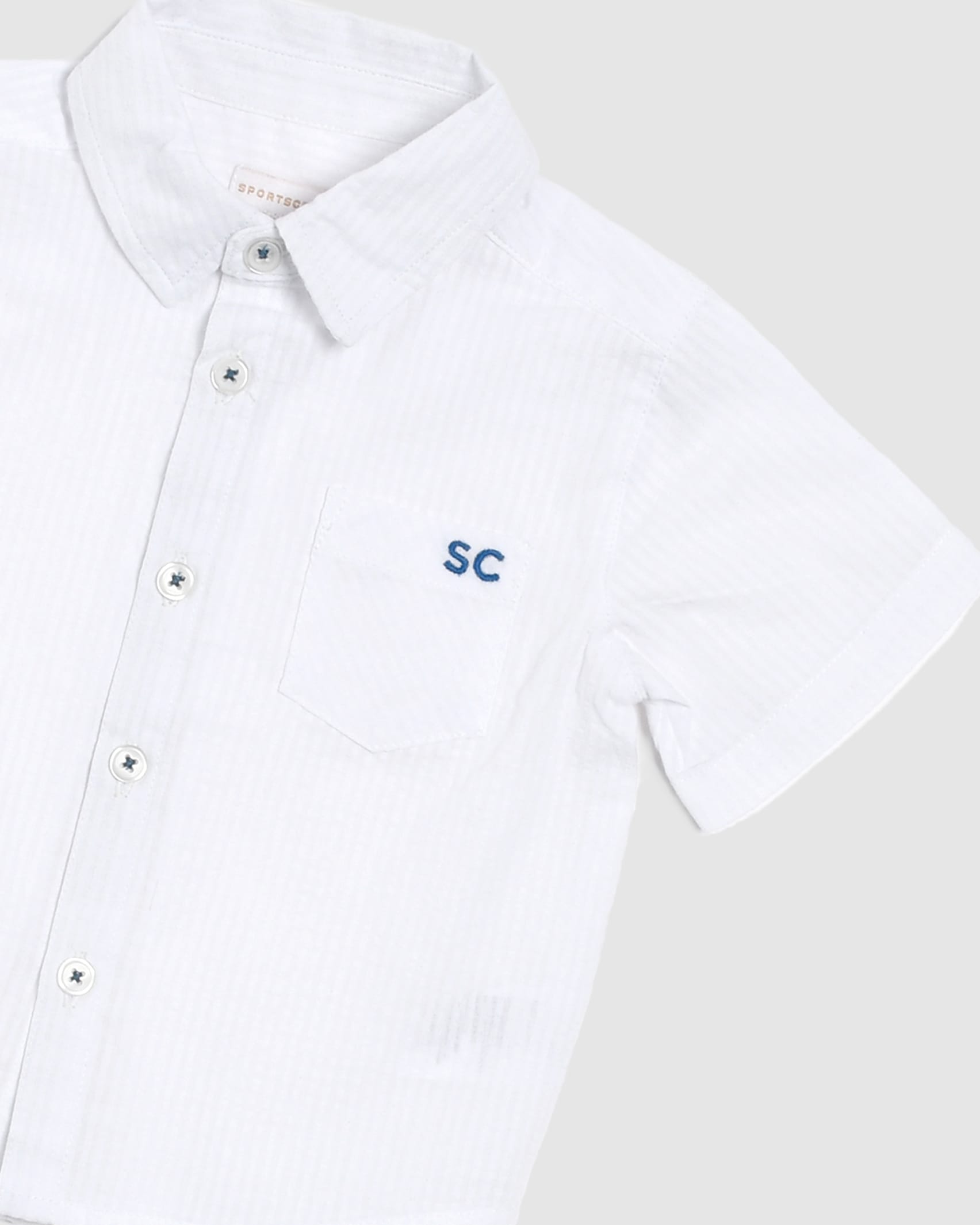 Gav Seersucker Short Sleeve Baby Shirt in WHITE