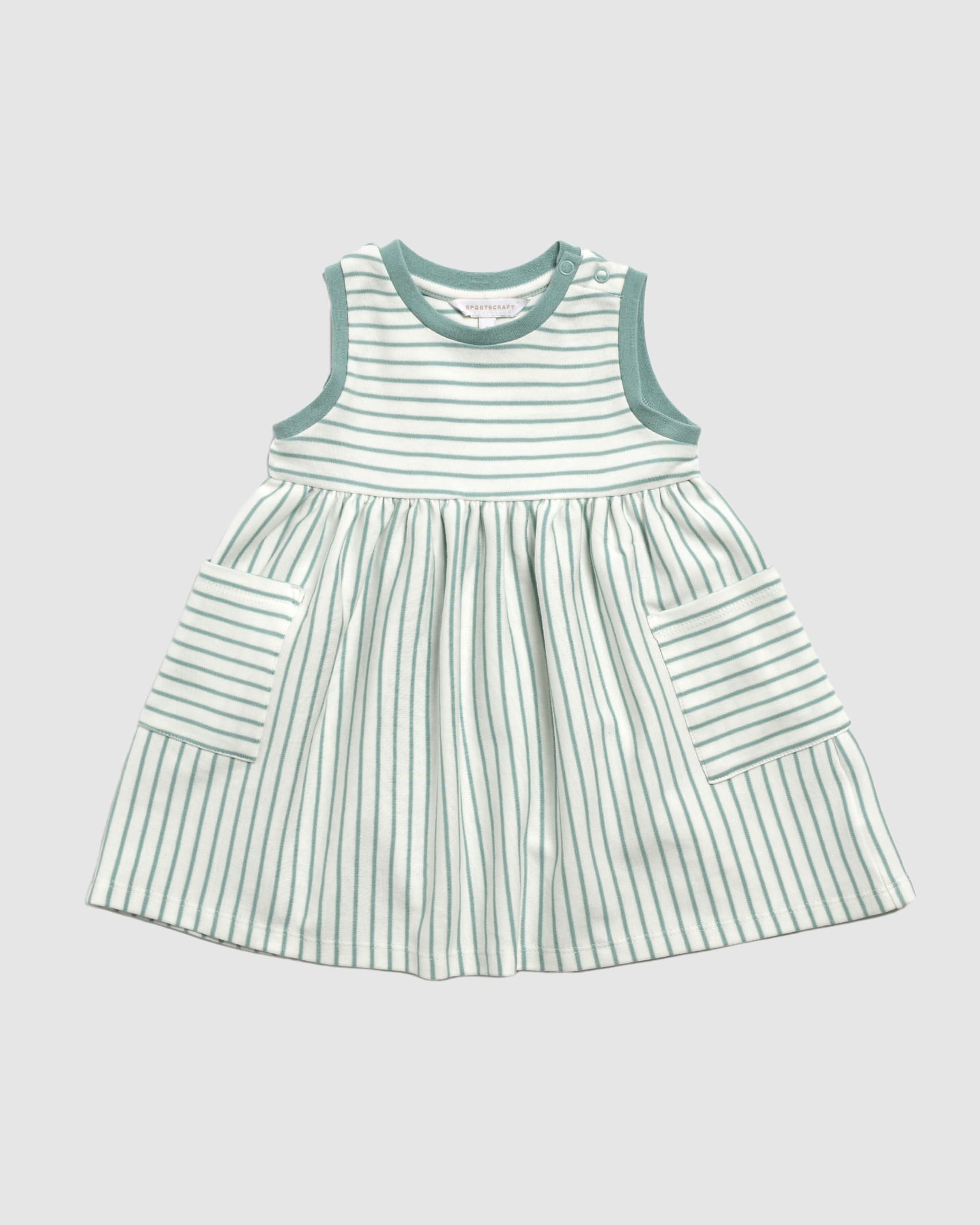 Cleo Stripe Cotton Baby Dress in AQUA