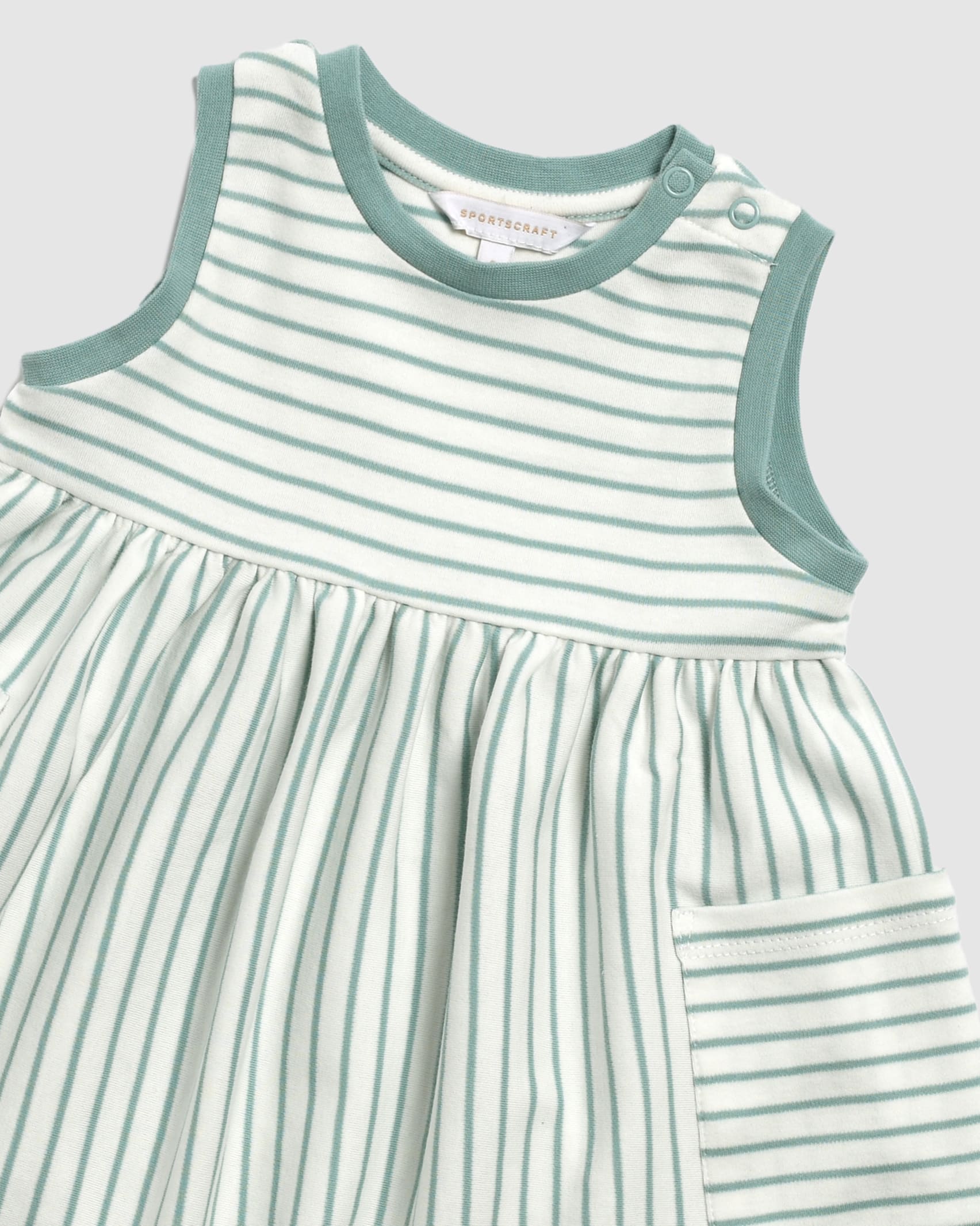Cleo Stripe Cotton Baby Dress in AQUA