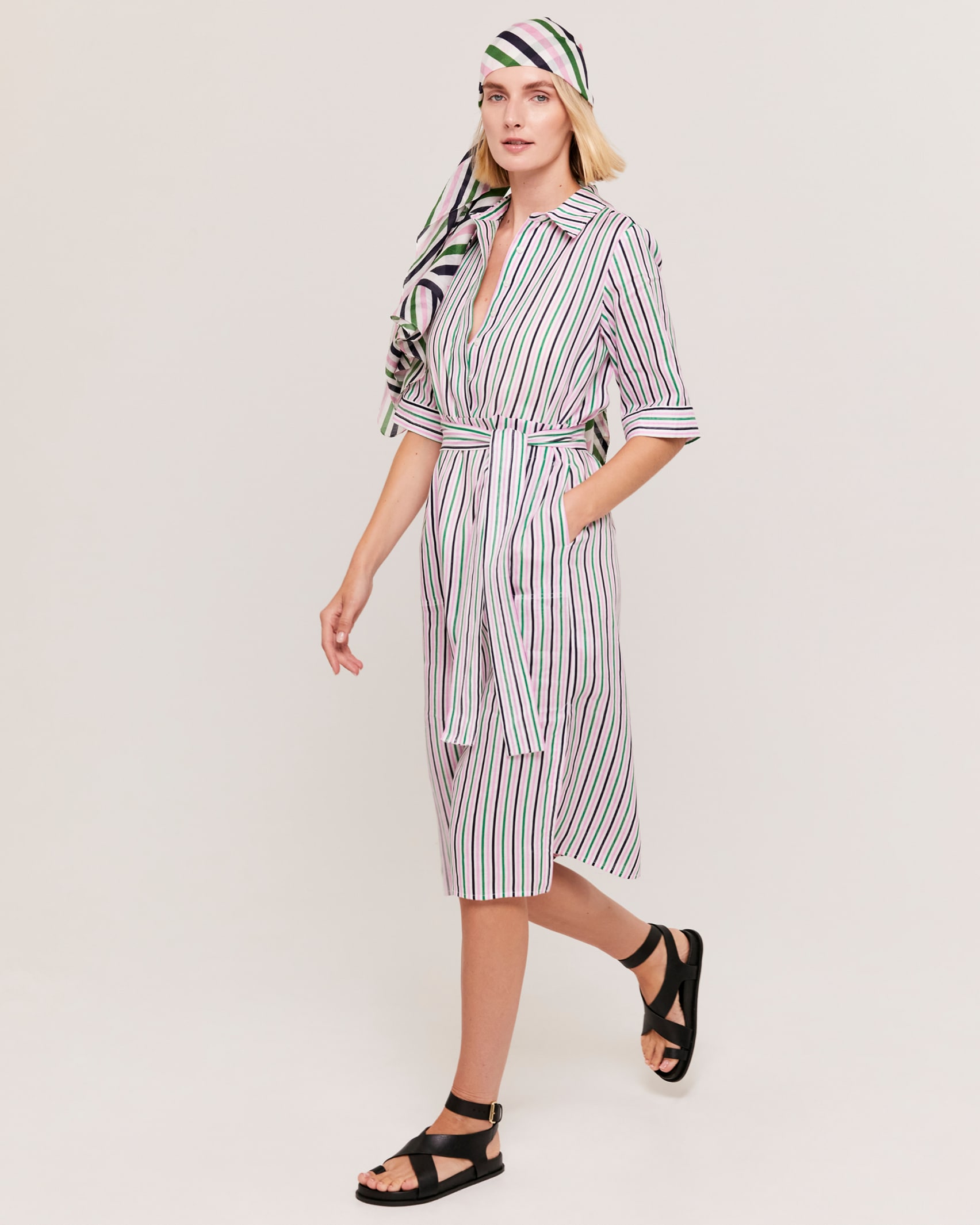 Lexi Stripe Linen Dress in PINK MULTI