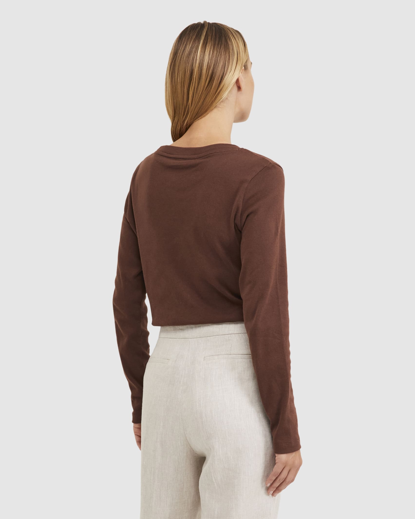 Heidi Long Sleeve Rib Tee in CHOCOLATE