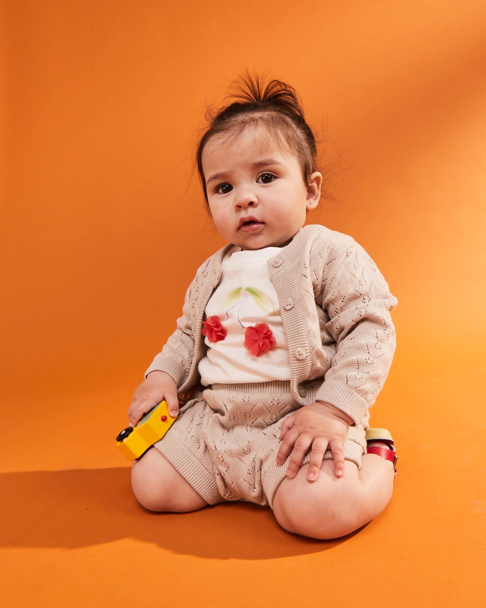 Prue Pointelle Knit Baby Cardi in TAUPE
