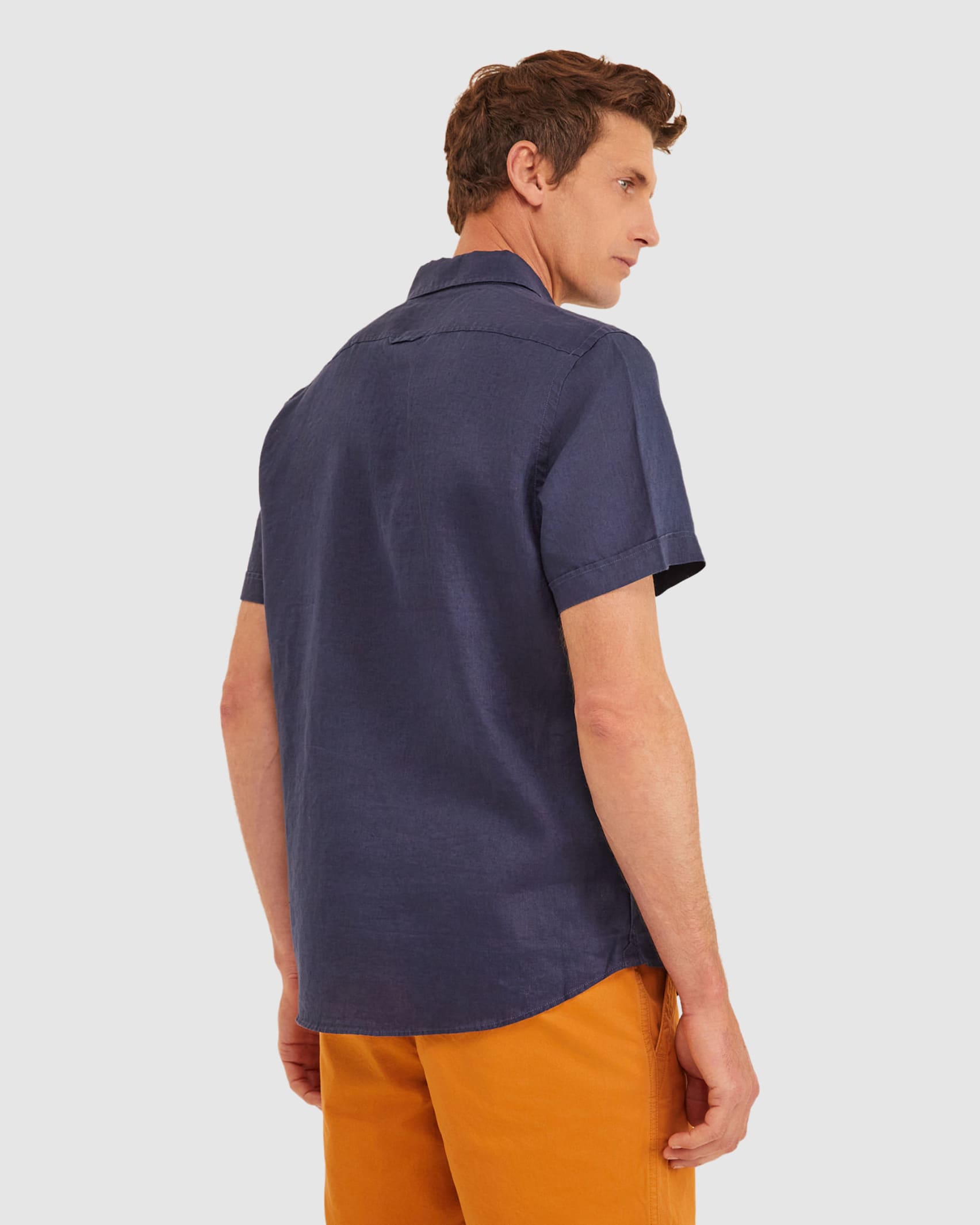 Linen Short Sleeve Shirt in NAVY