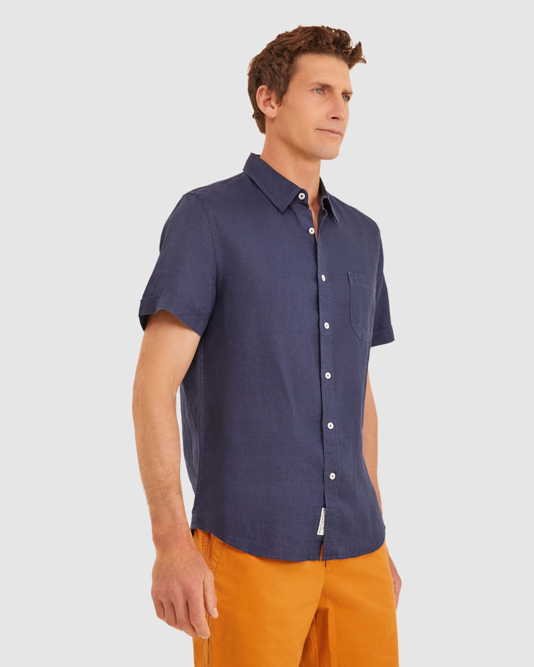 Linen Short Sleeve Shirt in NAVY