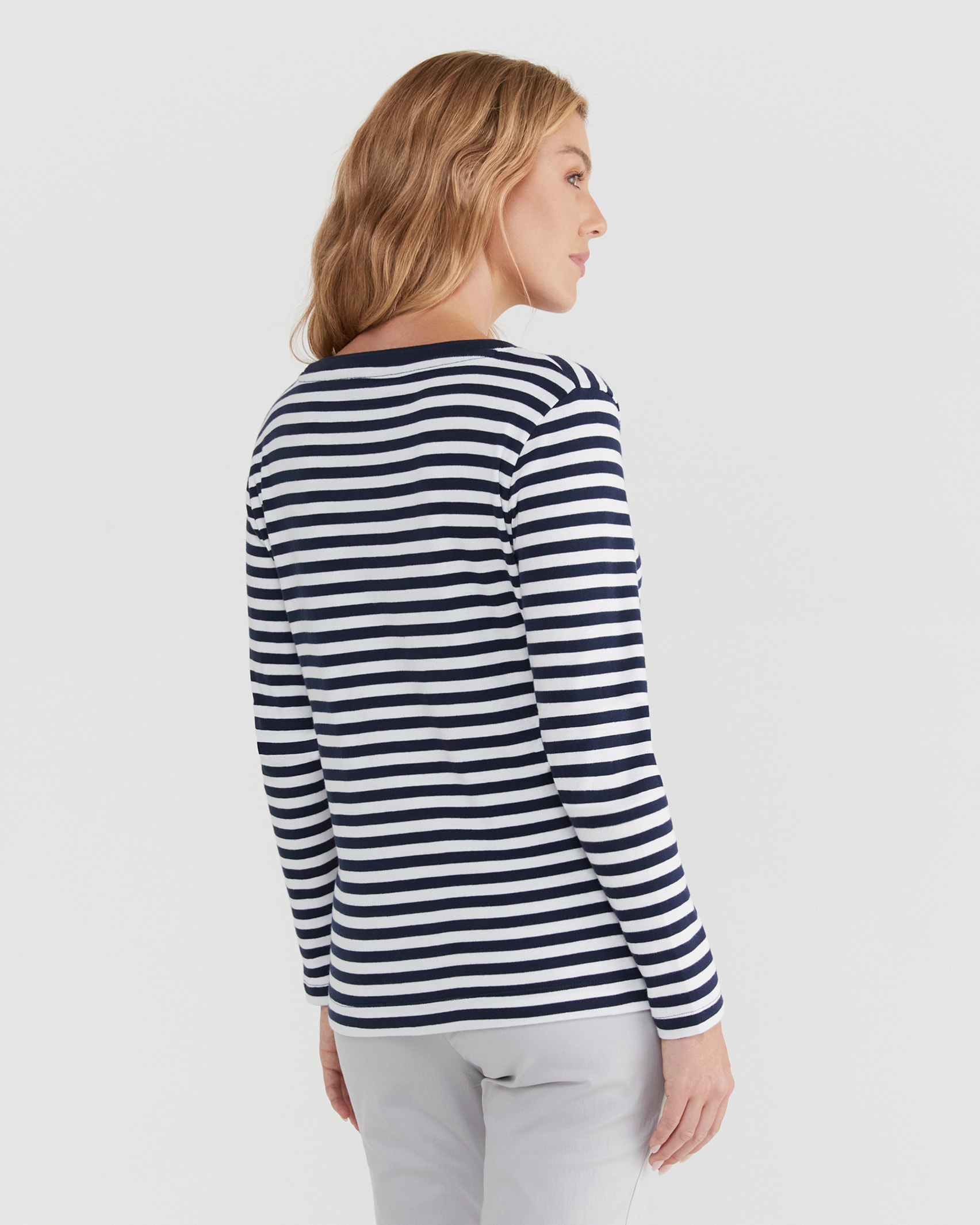 Heidi Long Sleeve Rib Tee in NAVY/WHITE