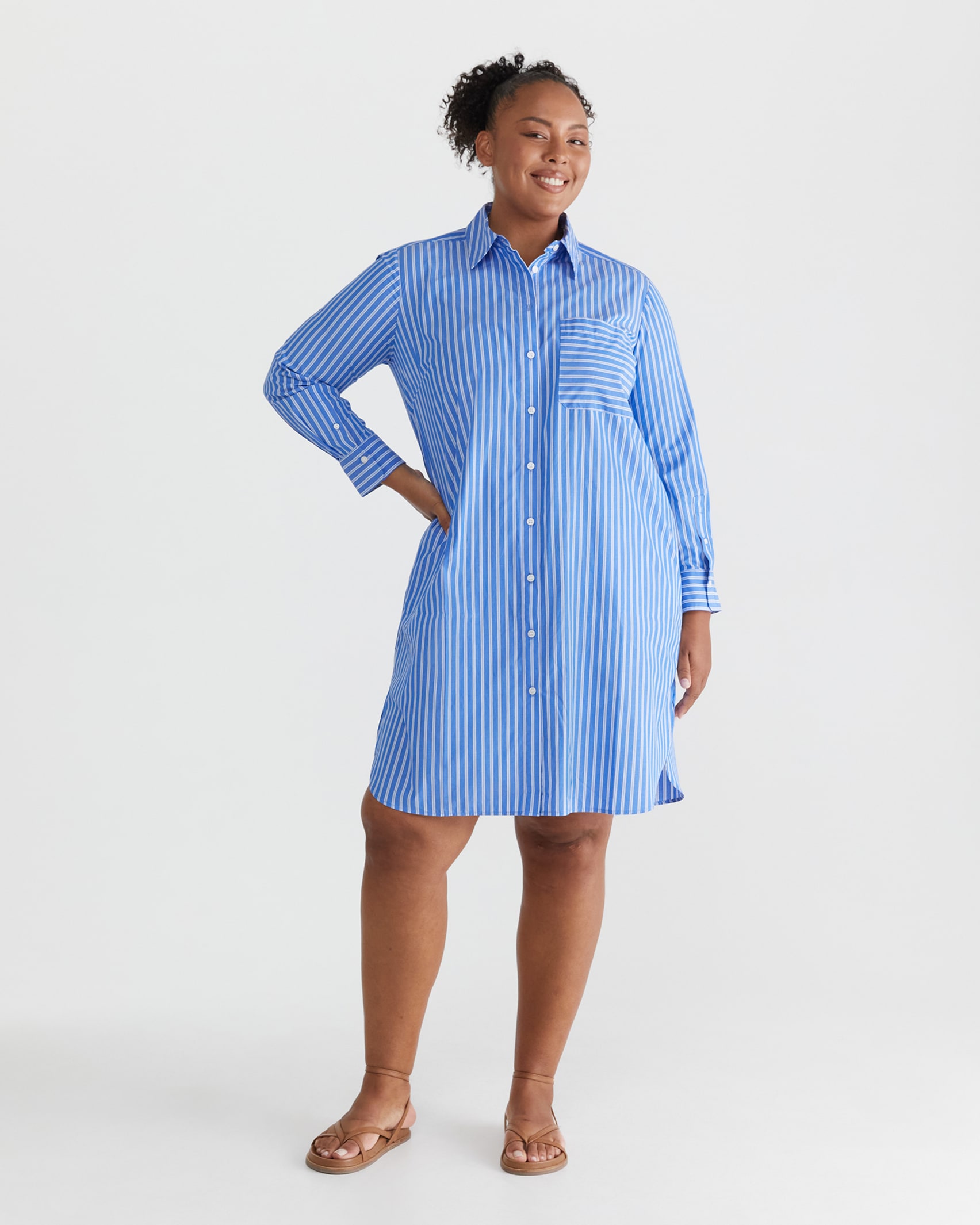 Susan Stripe Shirt Dress in BLUE/WHITE