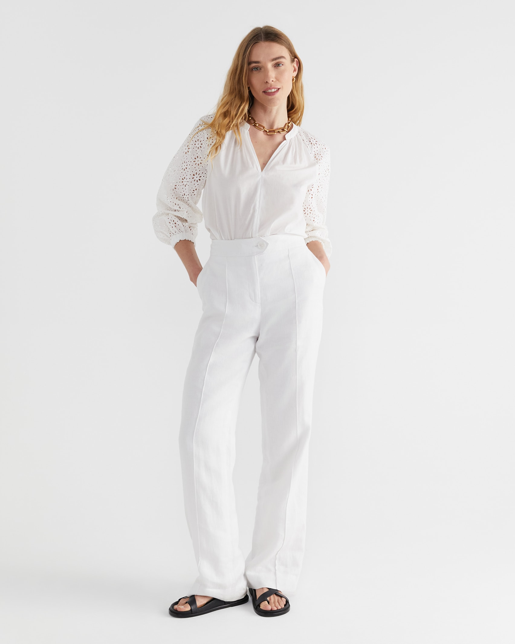 Sorrento Broderie Blouse in WHITE