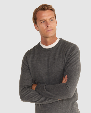 Merino Crew Neck Knit in CHARCOAL MELANGE