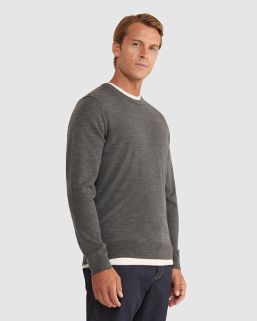Merino Crew Neck Knit in CHARCOAL MELANGE