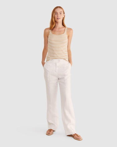 Freya Wide Leg Linen Pant in WHITE