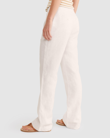 Freya Wide Leg Linen Pant in WHITE