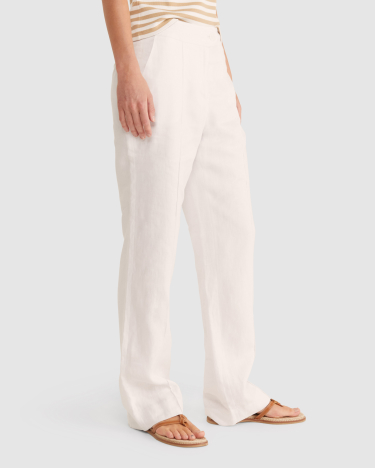 Freya Wide Leg Linen Pant in WHITE