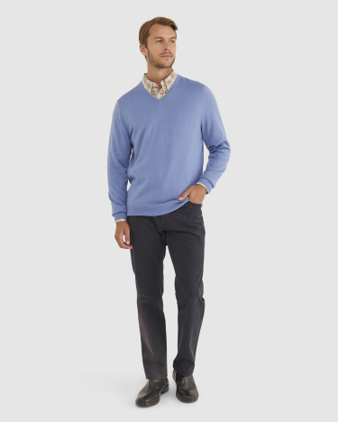 Merino V Neck Knit in SLATE BLUE