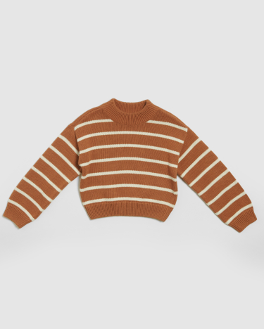Charlie Stripe Cable Jumper in IVORY/TOFFEE