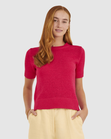 Josie Short Sleeve Knit in MAGENTA