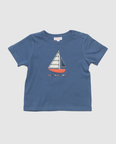 Sail Boat Cotton Short Sleeve Baby Tee in BLUE
