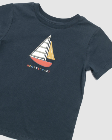Sail Boat Cotton Short Sleeve Tee in NAVY