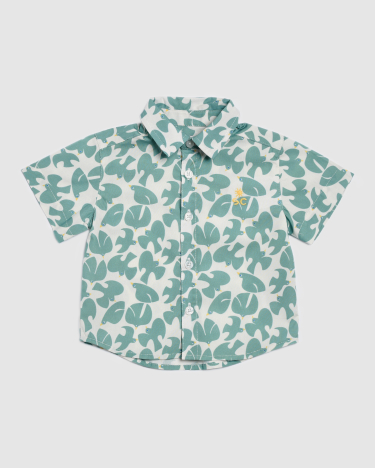 Bird Print Cotton Shirt in AQUA