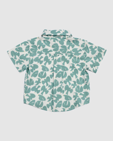 Bird Print Cotton Shirt in AQUA