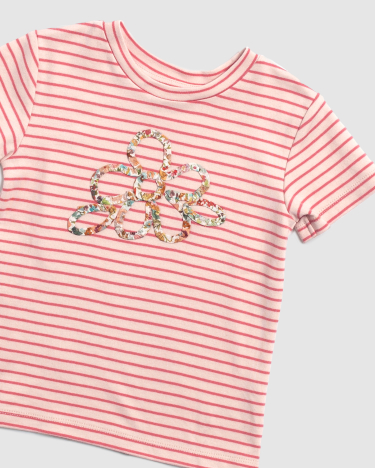 Cleo Applique Stripe Tee in PINK MULTI
