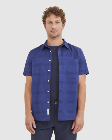 Bains Short Sleeve Shirt in BLUE INK