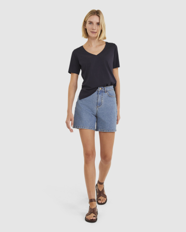V Neck Mercerised Tee in NAVY
