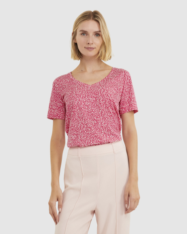 Spot V Neck Mercerised Tee in MAGENTA