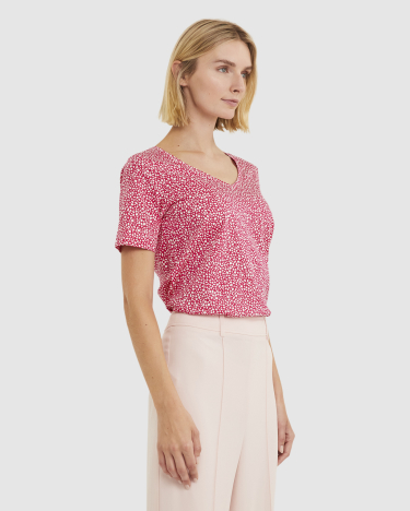Spot V Neck Mercerised Tee in MAGENTA