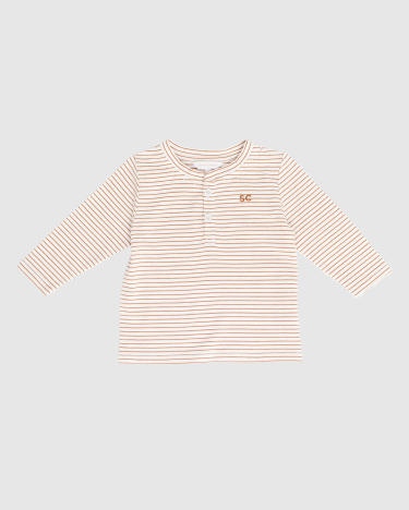 Harry Cotton Henley Baby Tee in IVORY/BROWN