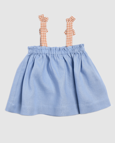 Layla Linen Top in PALE BLUE