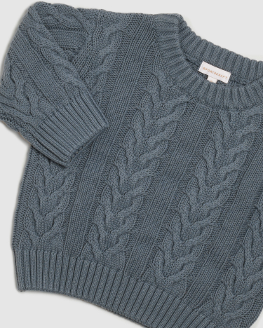 Cory Cable Cotton Knit in AGED BLUE