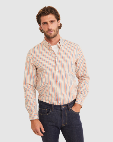 Bromwich Long Sleeve Regular Stripe Shirt in LATTE