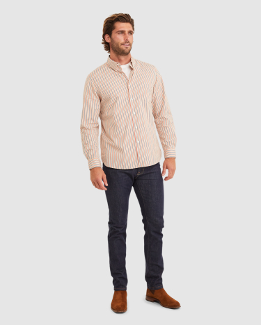 Bromwich Long Sleeve Regular Stripe Shirt in LATTE