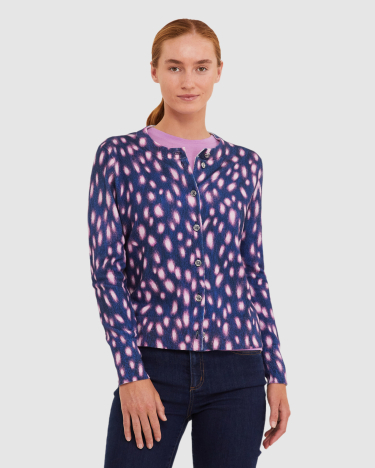Pony Spot Cardigan in NAVY/LILAC