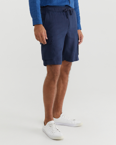 Linen Cargo Short in NAVY