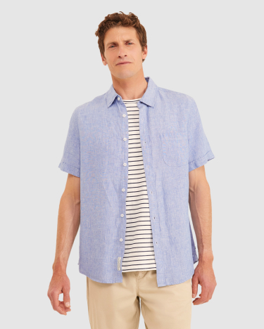Yarn Dyed Linen Short Sleeve Shirt in CHAMBRAY