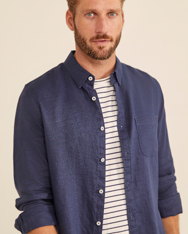 Linen Long Sleeve Shirt in NAVY