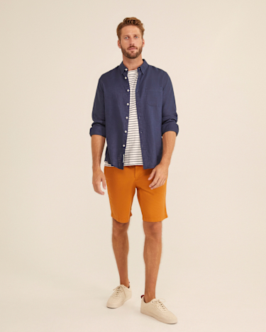 Linen Long Sleeve Shirt in NAVY