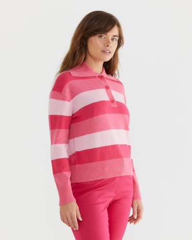 Sunshine Stripe Polo in PINK MULTI