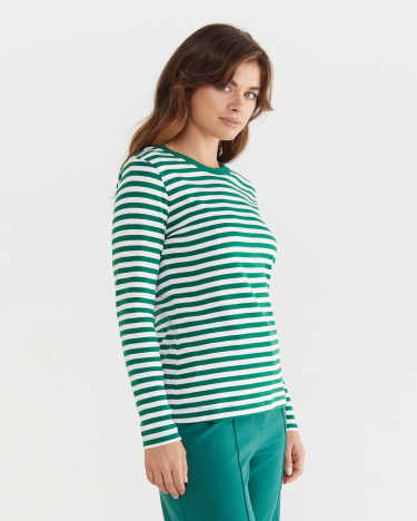 Heidi Long Sleeve Rib Tee in WHITE/GREEN