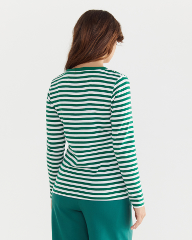 Heidi Long Sleeve Rib Tee in WHITE/GREEN