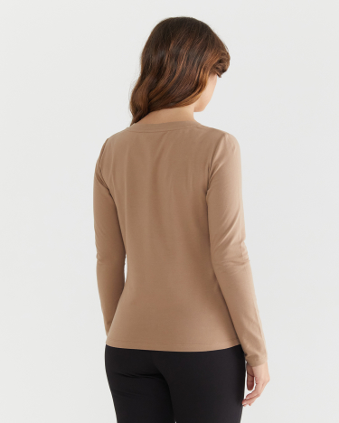 Perfect Organic V Neck Long Sleeve Tee in SAND